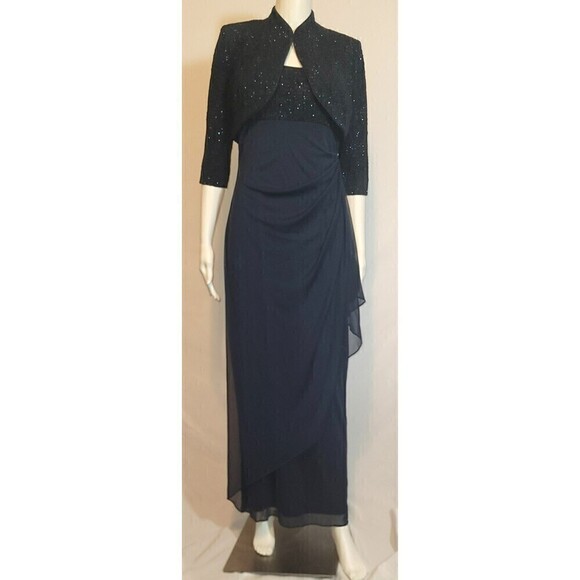 Alex Evenings Navy Blue Draped Column Gown With Bolero Jacket Size 6P - Picture 2 of 16